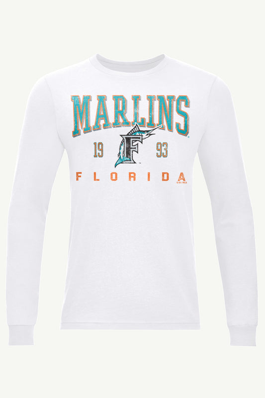 MENS MIAMI MARLINS RETRO LONG SLEEVE T SHIRT White